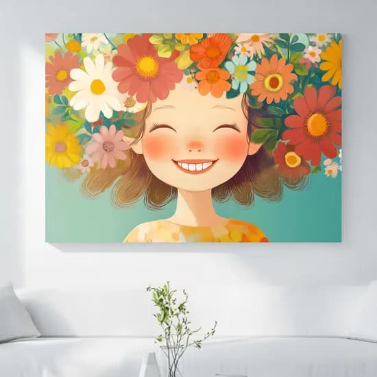 미소가득 그림 캔버스액자 돈 들어오는 꽃 머리 웃는 여성 카페 아이방 풍수 인테리어 액자