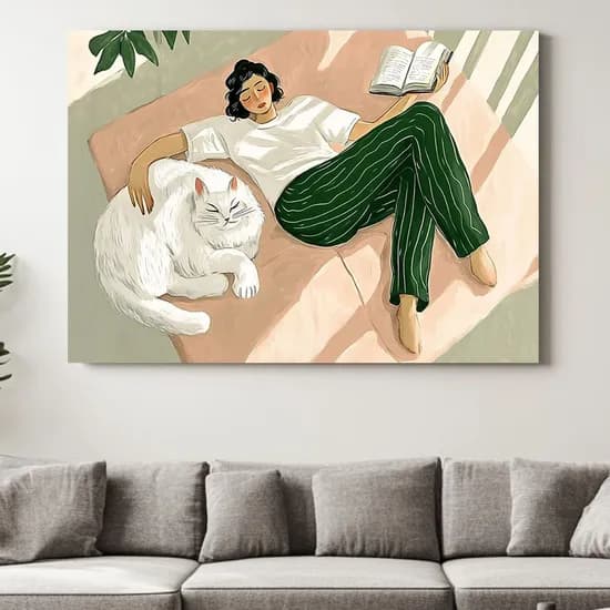 휴식의순간 그림 캔버스액자 힐링 일상 독서 낮잠 음악 반려묘 일러스트 인테리어 액자