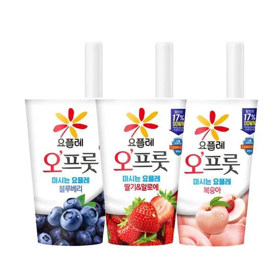요플레 오프룻 3종(딸기&알로에/복숭아/블루베리) 180ml*20개