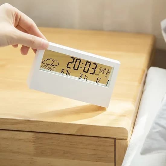 스퀘어 온습도 날짜 알람시계 무소음 전자 탁상시계 미니