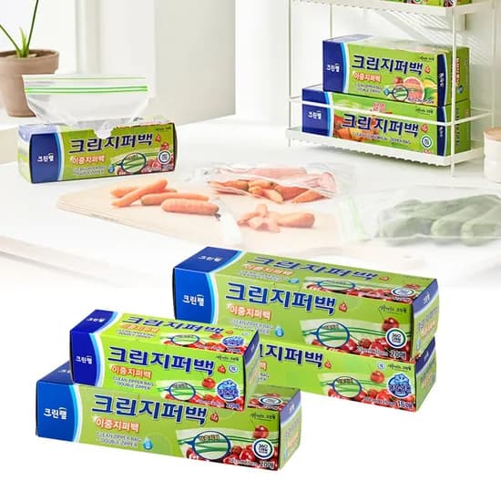 이중 지퍼백 4종 세트 미니 중 대 특대 총 75매 투명 위생 비닐 밀폐 비닐팩