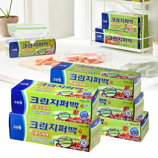 이중 지퍼백 5종 세트 미니 소 중 대 특대 총 95매 투명 위생 비닐 밀폐 비닐팩