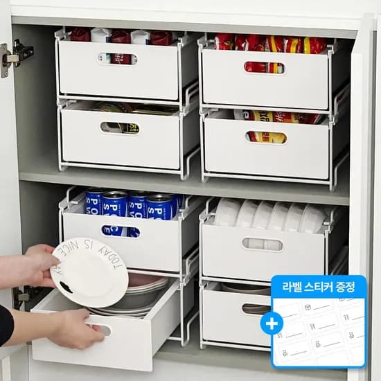 KC인증! 빅사이즈 스택 슬라이딩 팬트리 정리함 주방 모듈 수납 리빙박스 적층 철제 서랍