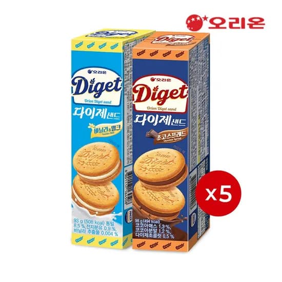 다이제샌드 바닐라밀크 2p 93g 5개 외 초코스프레드 98g 5개