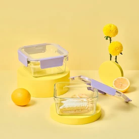 퓨어 유리 밀폐용기 정사각 1130ml 2조 세트(베리페리)