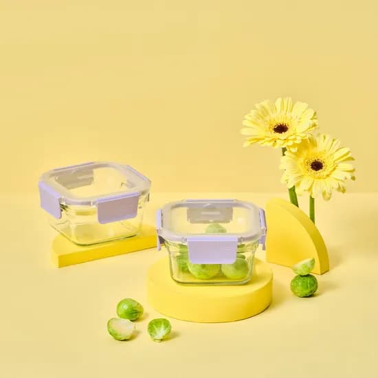 퓨어 유리 밀폐용기 정사각 440ml 2조 세트(베리페리)