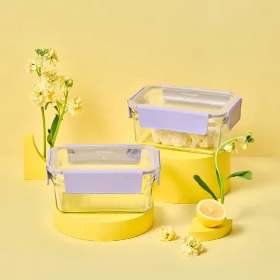 퓨어 유리 밀폐용기 직사각 1780ml 2조 세트(베리페리)