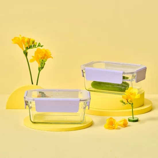 퓨어 유리 밀폐용기 직사각 1020ml 2조 세트(베리페리)
