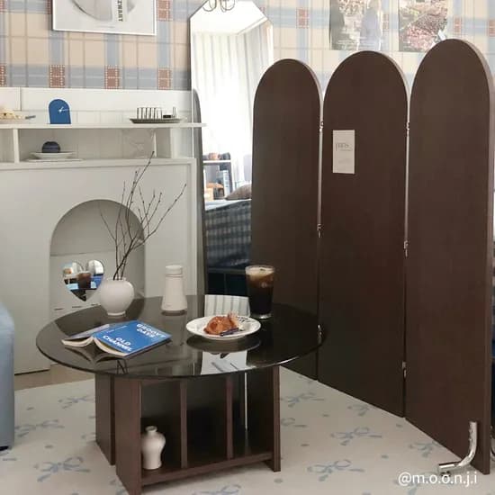 고트 3단 월넛 아치형 접이식 미드센츄리 라운드 아치형 파티션 가벽 3size