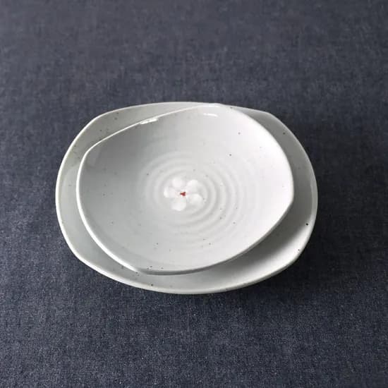 꽃 고백자 국산 도자기 둥근 사각접시 4size 택1