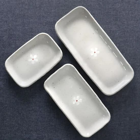 꽃 고백자 국산 도자기 직사각 생선접시 3size 택1