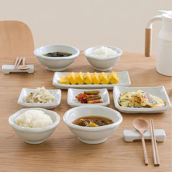 곱게 빚은 은유 낮은 사각 2인 세트 8p 국산 핸드메이드 프리미엄 도자기 그릇 식기