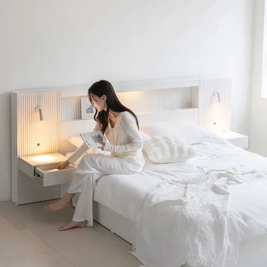 플레오 템바보드 LED 수납 침대프레임 SS/Q 4colors(매트선택)