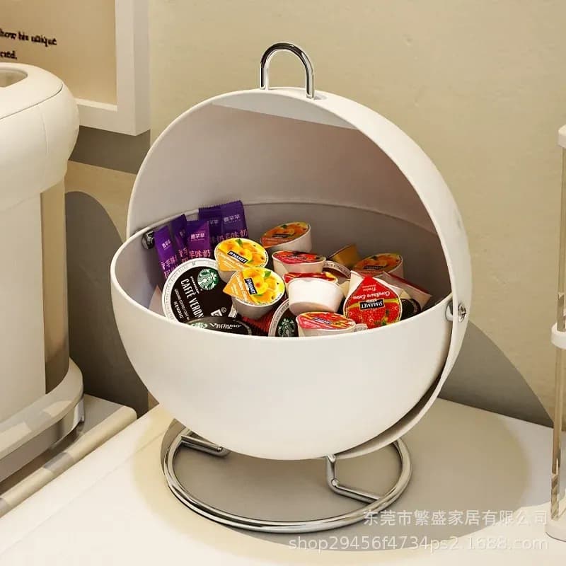 철제 원형 브레드박스 커피캡슐 수납함 화이트 25cm