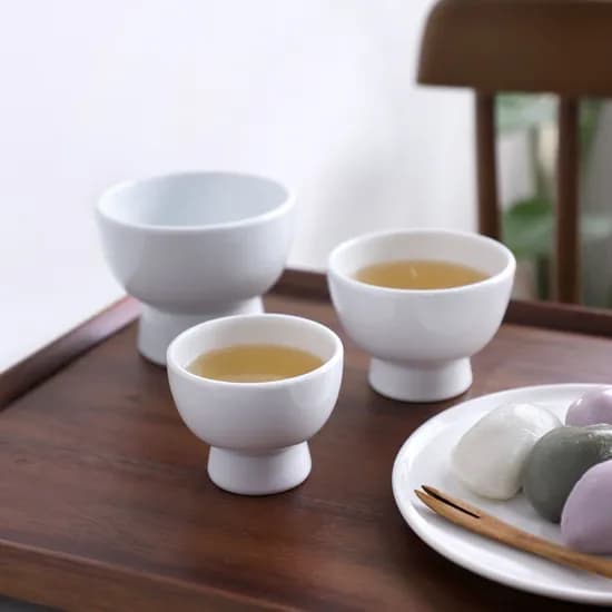 늘 설화 국산 물레 백자 도자기 굽 막걸리잔 3size 택1