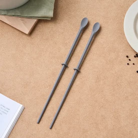 바닥에 닿지 않는 실리콘 맛보기스푼 요리젓가락 1벌 그레이