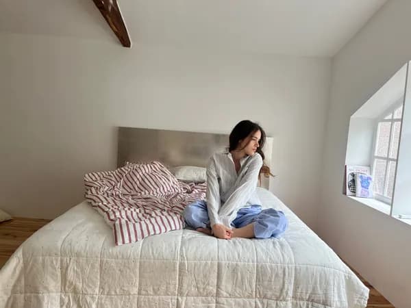 레드 핀스트라이프 60수 코튼 무봉제 차렵이불 SS Q/K