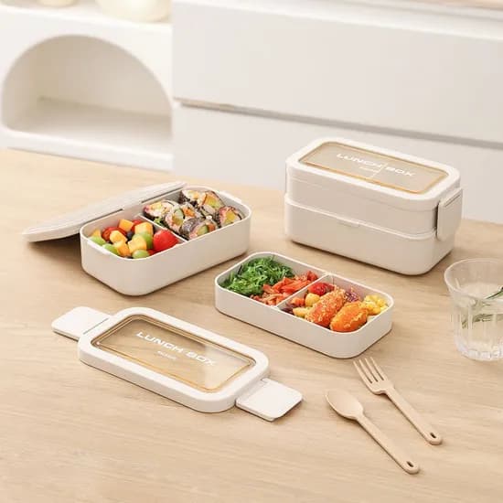 밀짚 2단 직장인 도시락통+수저세트 샐러드 도시락 런치박스