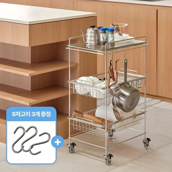 국내생산 비블레스 오로라  304 스텐 이동식 3단 바스켓 트롤리 풀세트