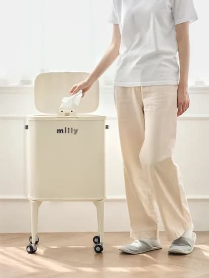 밀리 이동식 푸시형 다리 탈부착 철제 휴지통 35L