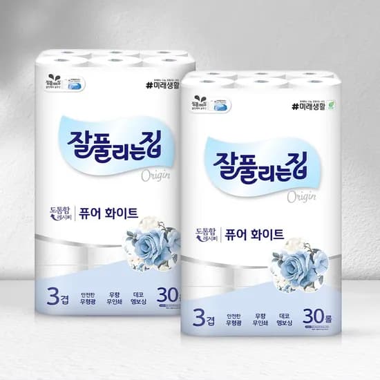 퓨어화이트 3겹 화장지 30m x 30롤 x 2팩
