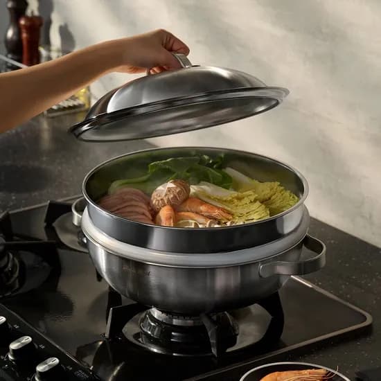 316L 통3중 라이트 스텐냄비 파티웍+찜기 28cm