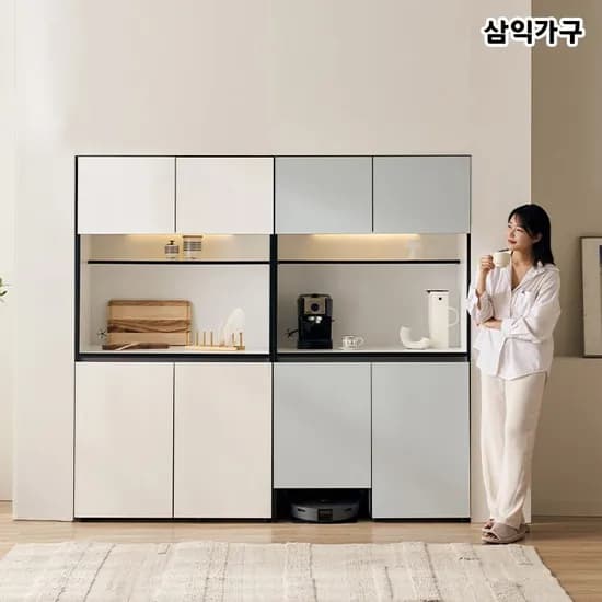 포이티 1000 홈카페 로봇청소기 주방수납장 (LED 선택)