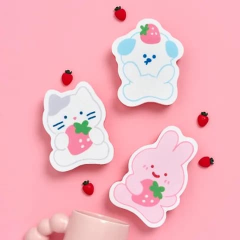 딸기피크닉 멍솜이 스크래빗 밀크캣 양면 스펀지 수세미 3P SET 7,900원