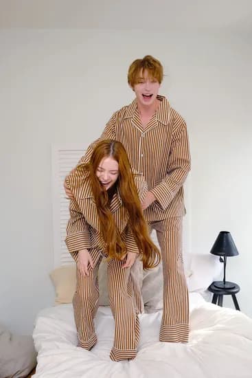 면100% 브라운 스트라이프 파자마 세트 커플파자마 공용