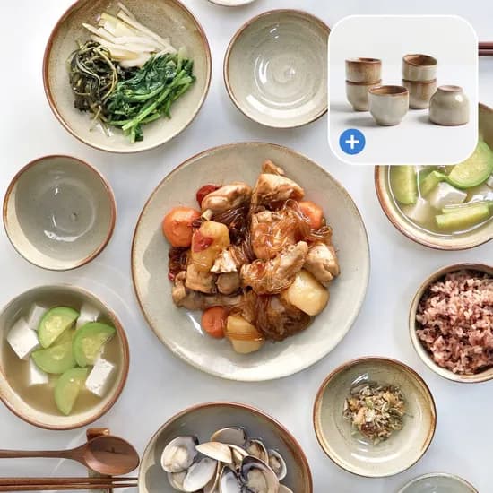 소주잔 증정 / 마루 분청 국산 도자기 6인 식기세트 A 32p (굽)