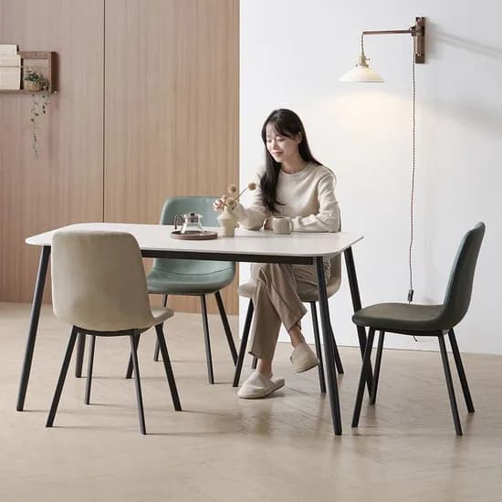 쿠폰가 206,100원 / 루벤 4인용 테이블 포세린 세라믹 식탁세트 1400 (의자4)