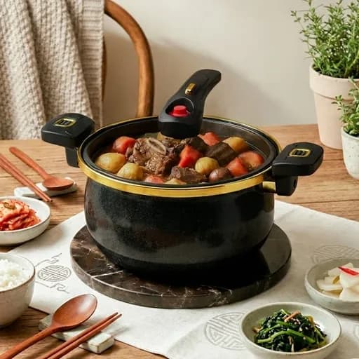 IH 법랑 저압냄비 통3중 스테인리스 에나멜코팅 찜기 압력솥 인덕션 진공냄비 7L