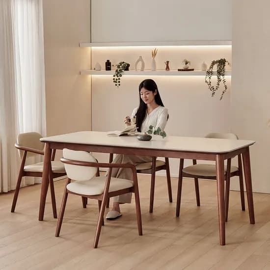 로사 소리없는 세라믹 원목 식탁 4인/6인 세트 1400/1800