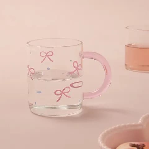 러브소르베 동글 핑크핸들 내열유리컵 400ml