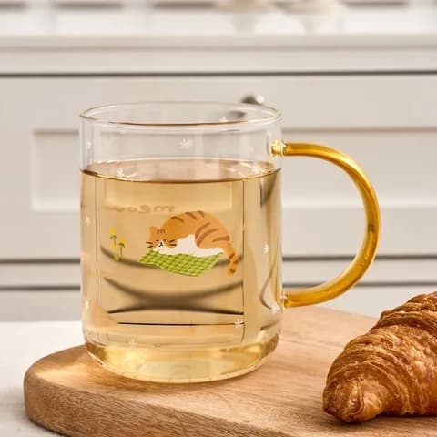 우리집뚱냥이 내열 손잡이 유리잔 옐로 400ml 8,900원