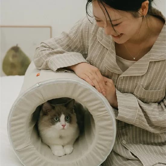 우드 프레임 원형 터널쿠션 (4colors) 고양이 숨숨집 캣터널 등받이 반려묘 펫가구