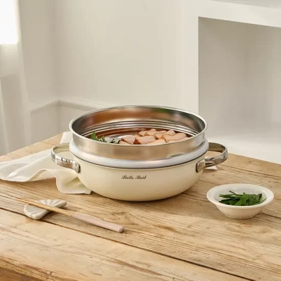 통5중 세라믹코팅 파티웍 24cm 스텐304 양수 찜기냄비 아이보리