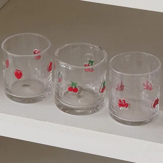 핸드메이드 데코칩 글라스 잔 500ml 3type 컬러 캐릭터 유리컵