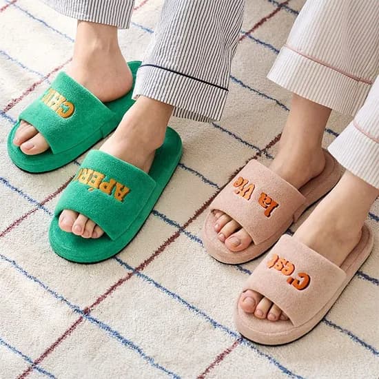 테리 레터링 오픈형 룸슈즈 층간소음 남성 여성 거실화 2size 9colors