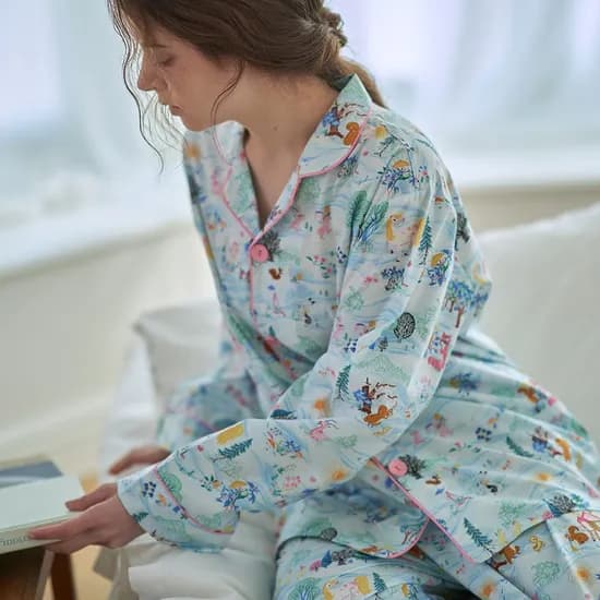 순면 시크릿 빌리지 패턴 긴팔 세트 여성 커플 잠옷