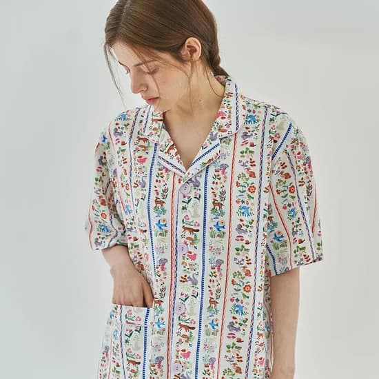 텐셀 모달 리틀 포레스트 반팔 세트 여성 커플 잠옷