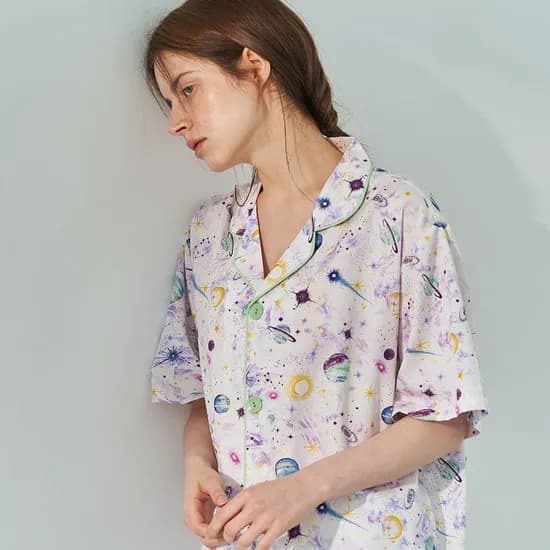 텐셀 모달 별밤 패턴 반팔 세트 여성 커플 잠옷