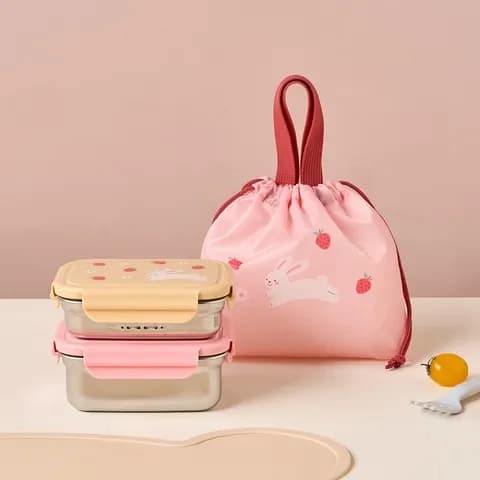 2단 분리형 스텐304 어린이 도시락 해피스프링 650ml 폴리가방포함