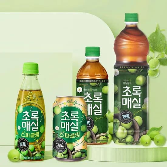 초록매실 스파클링 제로 펫 350ml 40개/캔 48개 외 골라담기 (유/무라벨 랜덤발송)