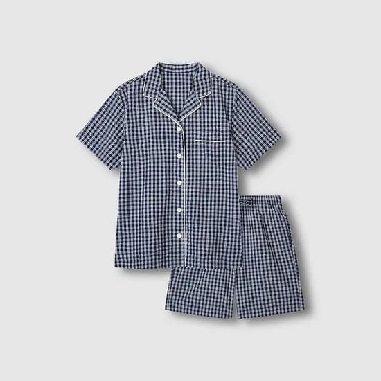 여 시어서커 체크 5부 파자마 세트 (4 sizes)(2 colors)