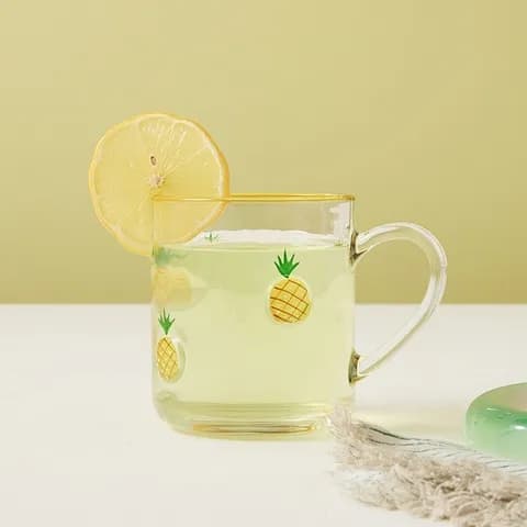 스무디팝 핸드페인팅 파인애플 손잡이 유리잔 375ml