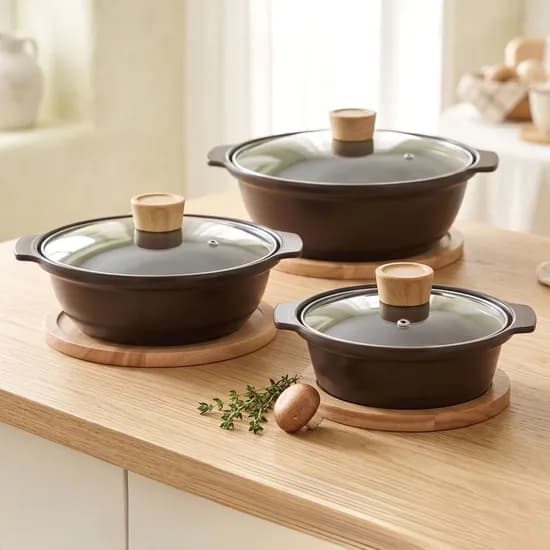 다담 세라믹 인덕션 뚝배기 냄비 3종 세트 16cm 20cm 24cm 나무받침대 3개 포함