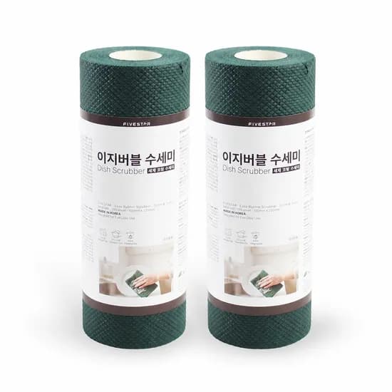이지버블 세제 일체형 일회용 수세미 롤타입 그린 100매입, 2개