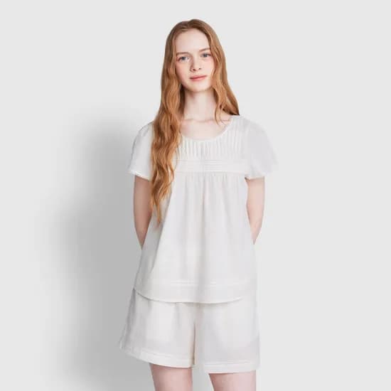 여 아일렛 반팔 파자마 셔츠 (3 sizes)(4 colors)