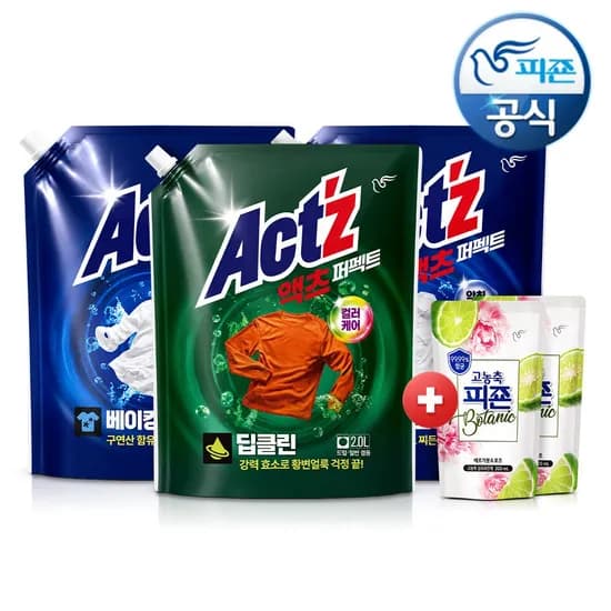 NEW 액츠 퍼펙트 일반드럼겸용 세탁세제 3종 2Lx3개+보타닉 섬유유연제 200mlx2